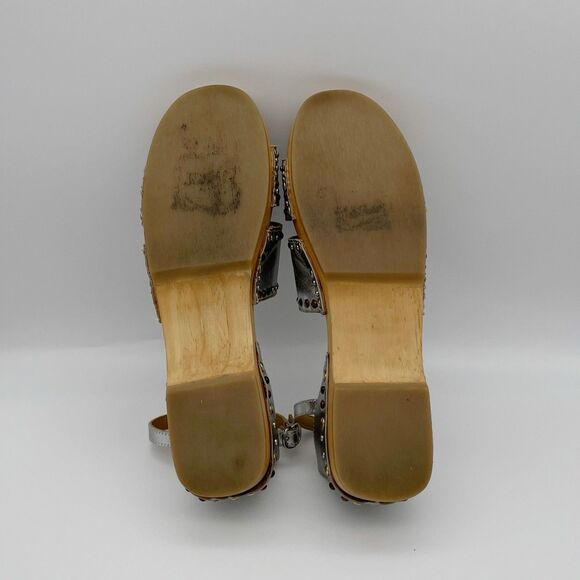 Free People Sandals 10 / 41 North Shore Clog Silver Leather Strappy Studded Wood - Picture 6 of 8